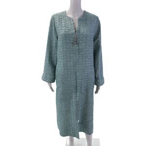 Diamond Tea Womens Textured Long Sleeve Beaded Zipper Detail Dress Blue Size S